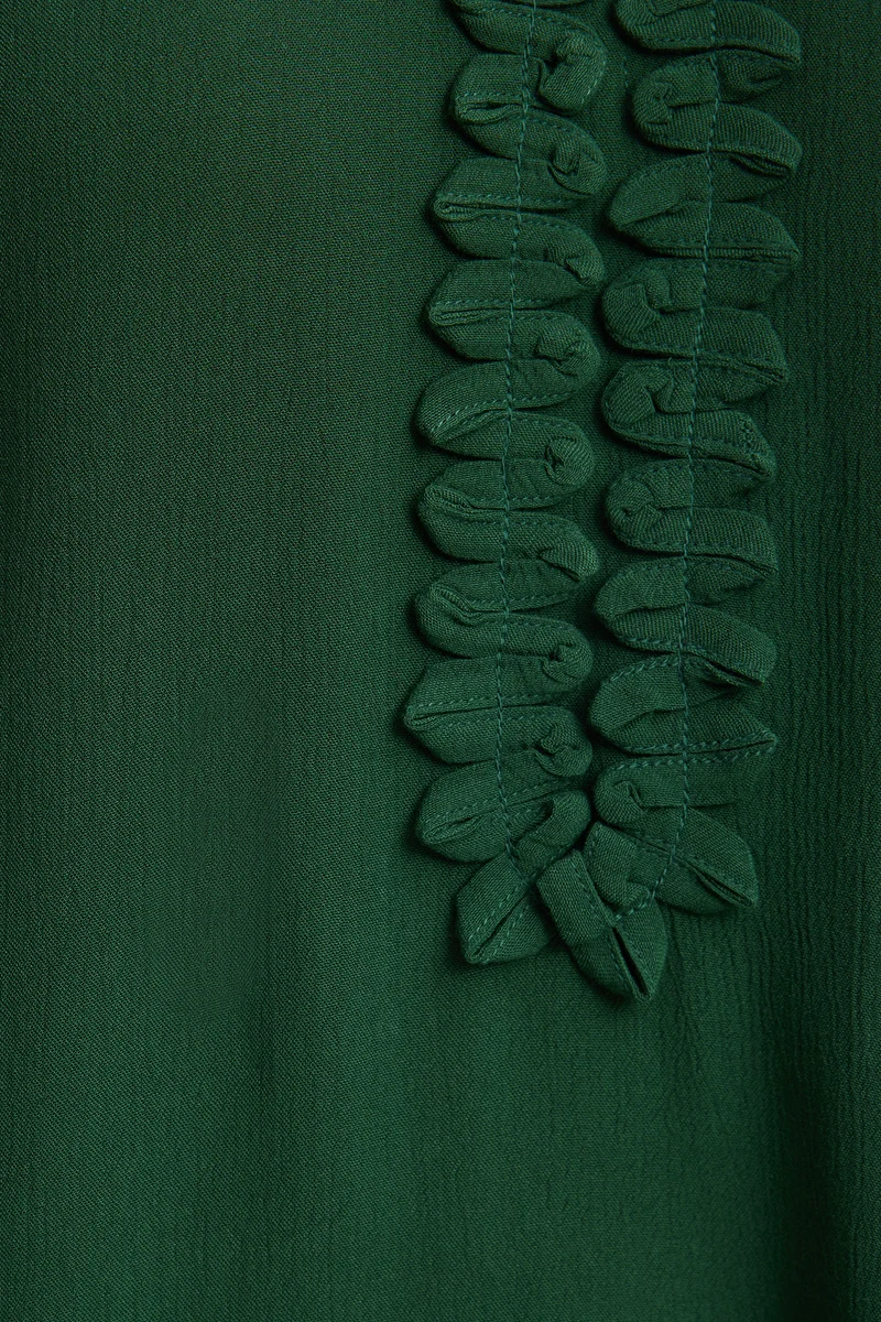 Tingzin|100% Viscose Relaxed Ruffle Neck Top