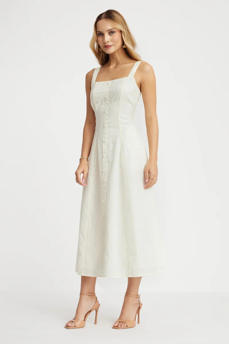 Tobden|100% Viscose Strap Embroidered Dress