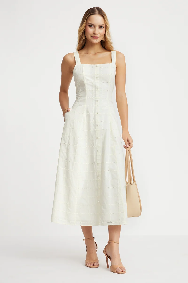 Tobden|100% Viscose Strap Embroidered Dress