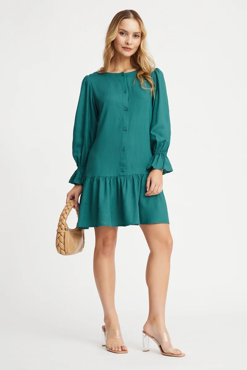 Ista|100% Viscose Relaxed Tiered Mini Dress