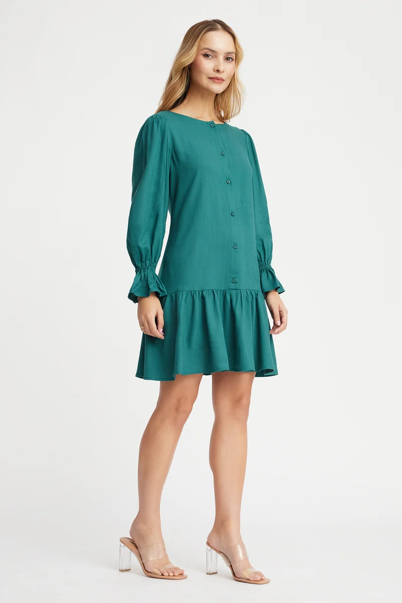 Ista|100% Viscose Relaxed Tiered Mini Dress