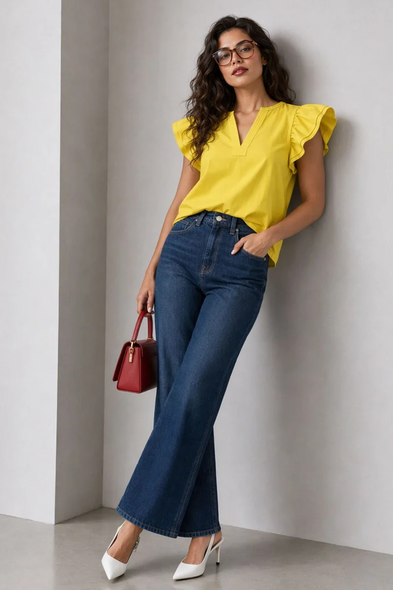 Palmo|100% Cotton Flutter Sleeve Top