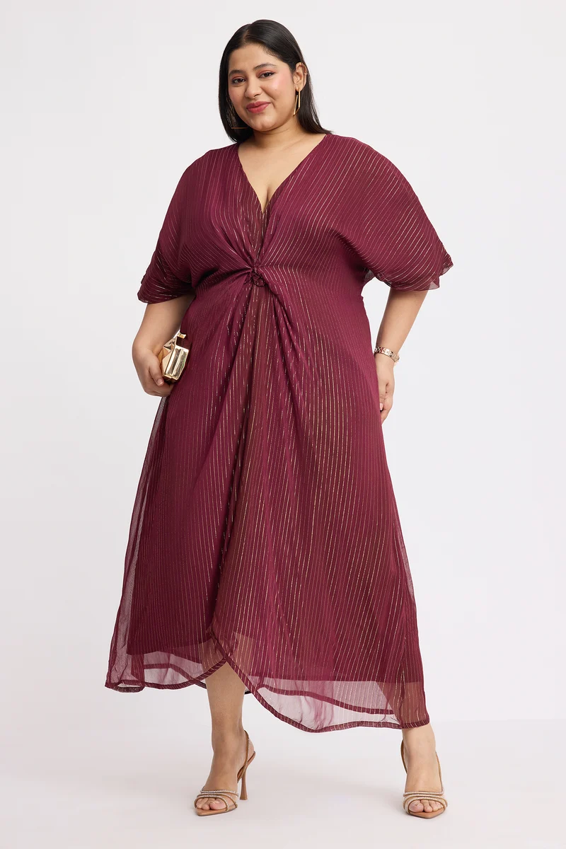 Zangpo|Viscose Lurex Front Gathered Kaftan