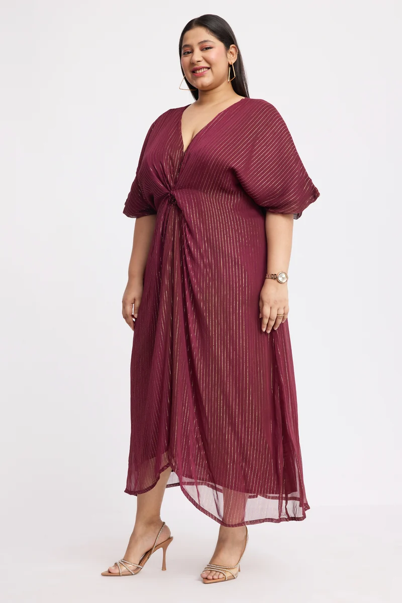 Zangpo|Viscose Lurex Front Gathered Kaftan
