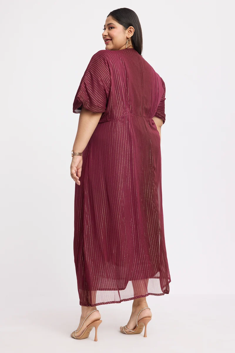 Zangpo|Viscose Lurex Front Gathered Kaftan