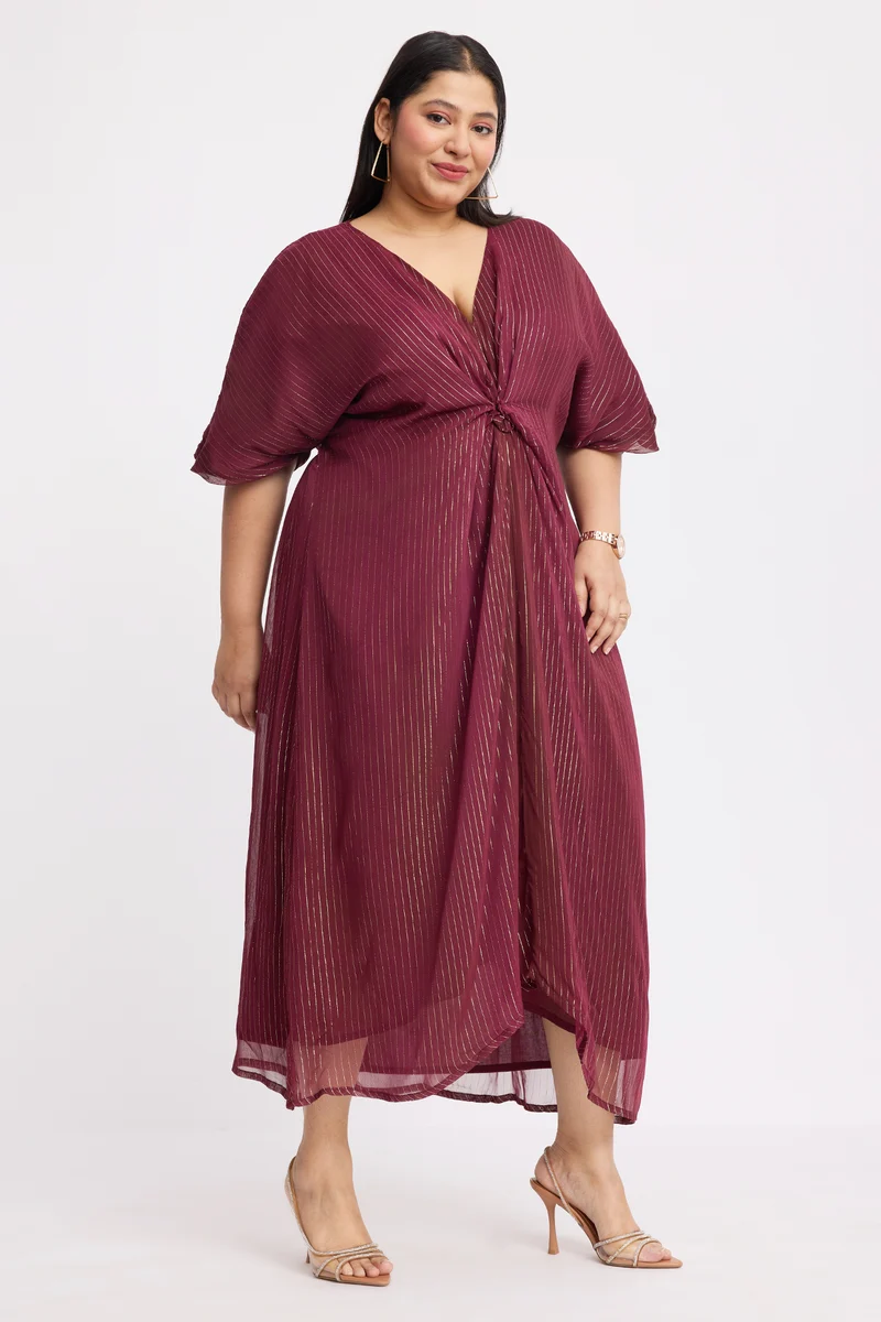 Zangpo|Viscose Lurex Front Gathered Kaftan