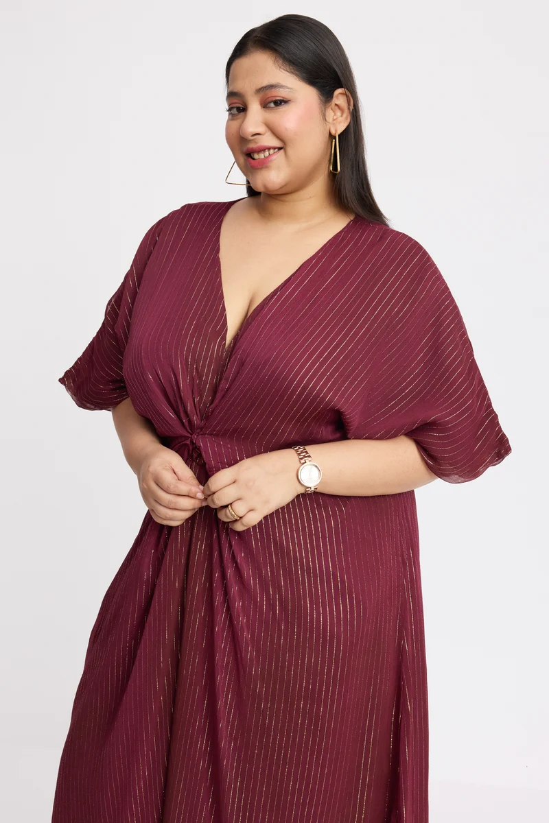 Zangpo|Viscose Lurex Front Gathered Kaftan