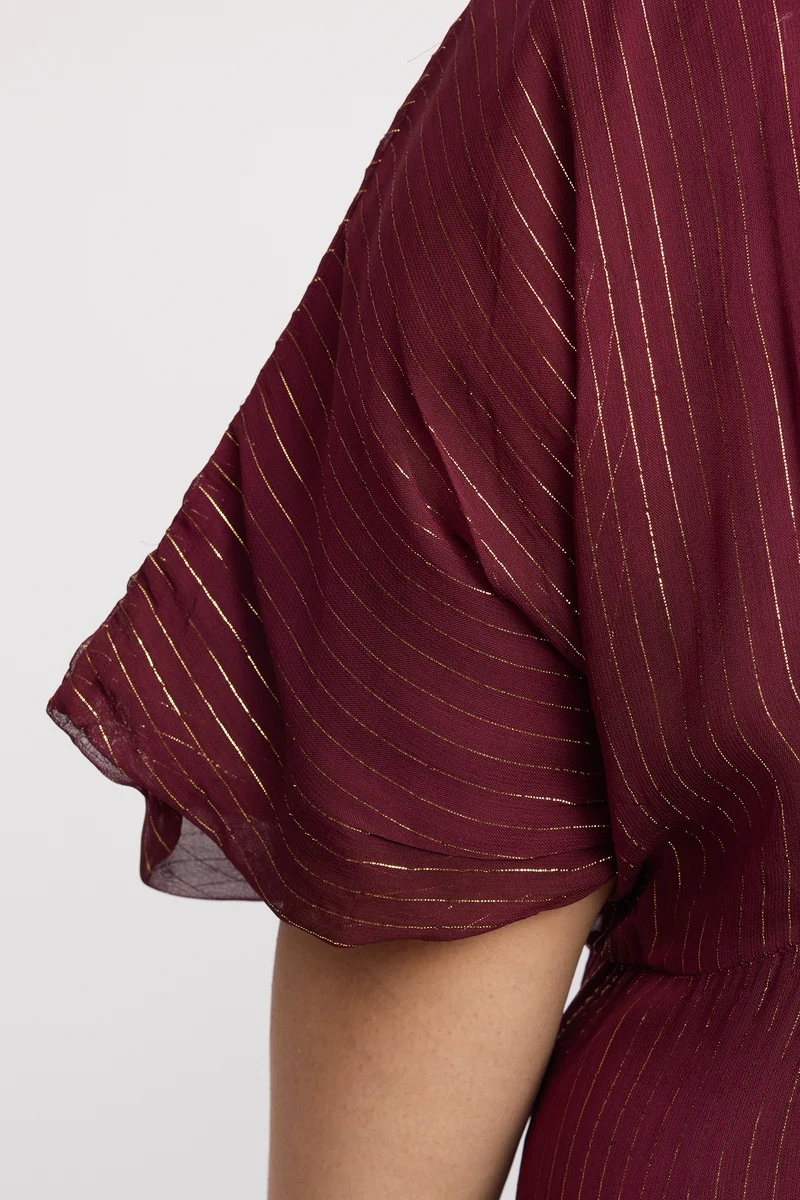 Zangpo|Viscose Lurex Front Gathered Kaftan