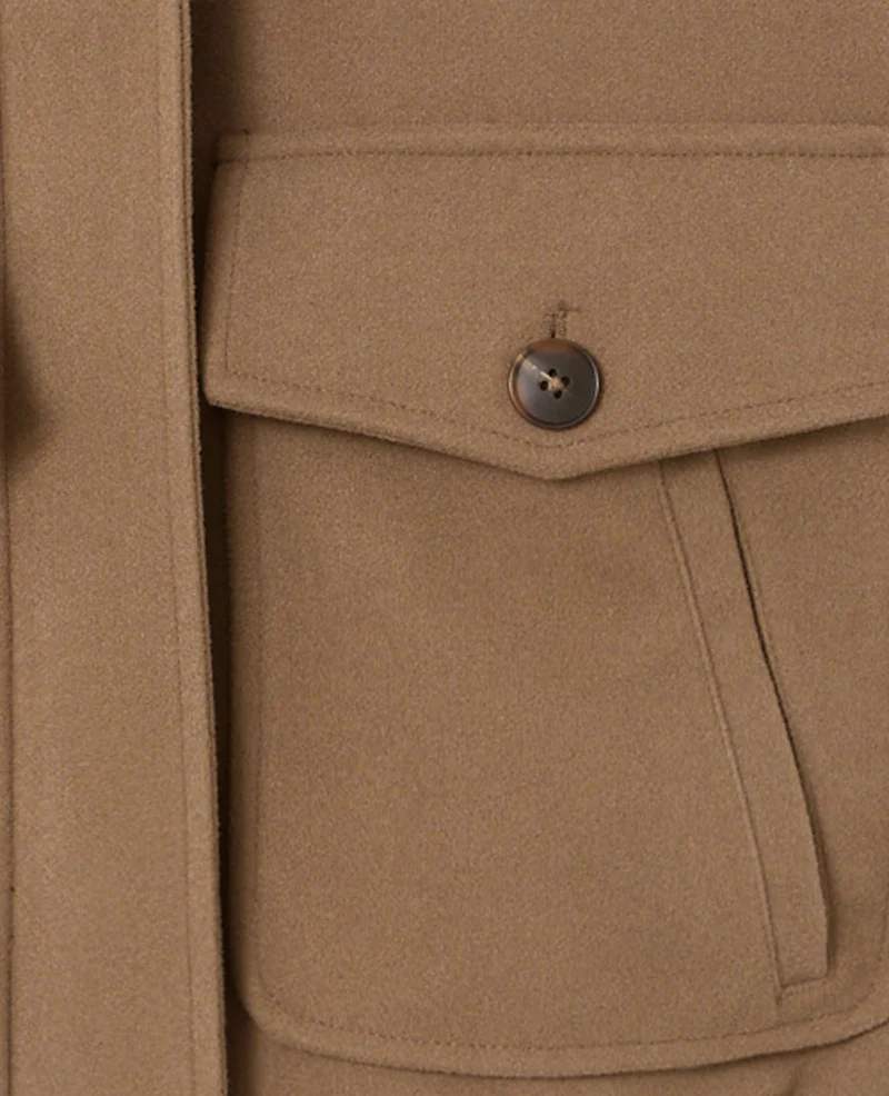 Blouson effet drap de laine col fausse fourrure