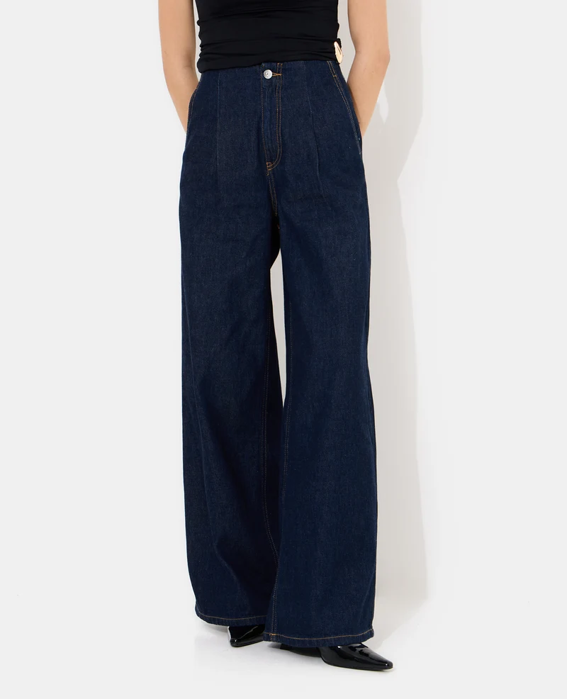 Jean extra wide taille haute avec pinces