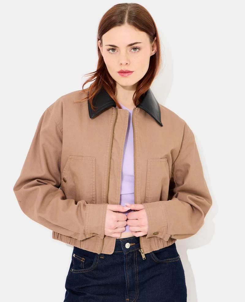 Blouson en toile avec col simili