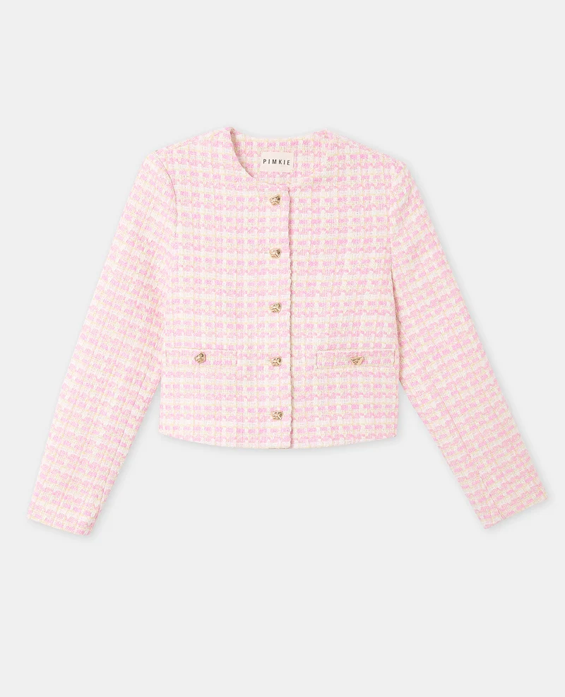 Veste droite en tweed avec boutons fantaisie