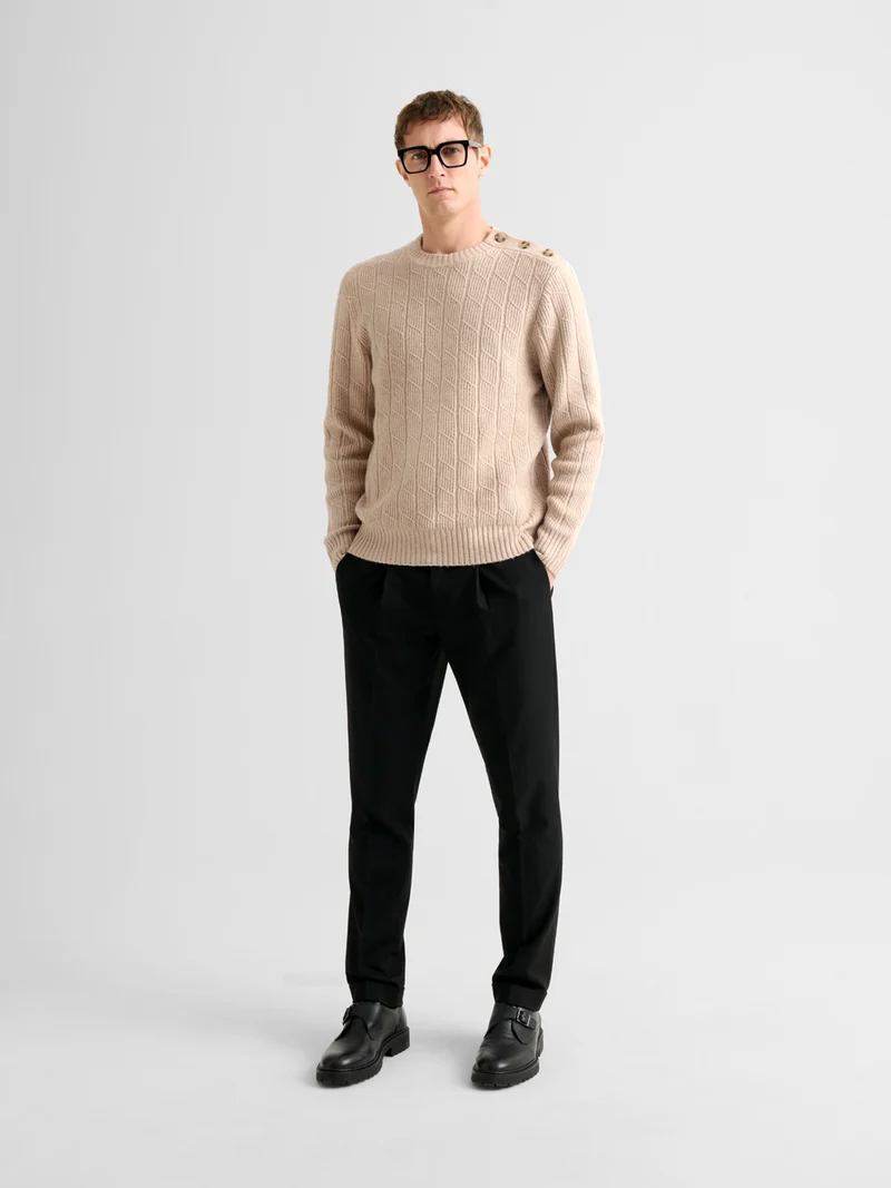 Pull col rond maille torsadée