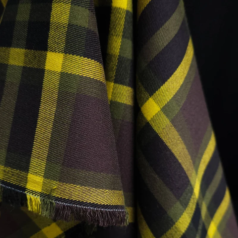 Twill à carreaux | Carreaux jaunes et olive