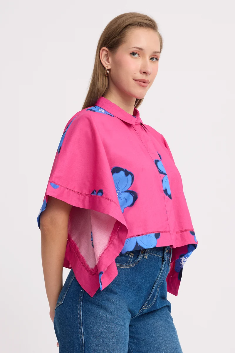 Inku|100% Cotton Floral Kaftan Crop Shirt