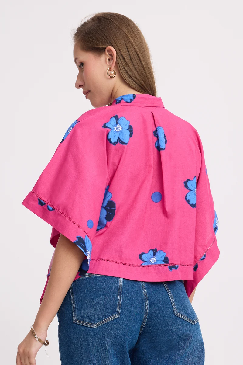 Inku|100% Cotton Floral Kaftan Crop Shirt