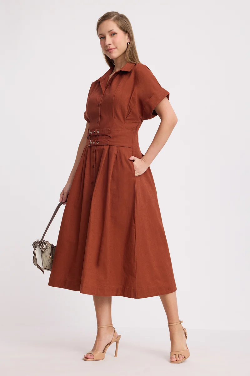 Shanice|100% Cotton Double Belted Midi Dress