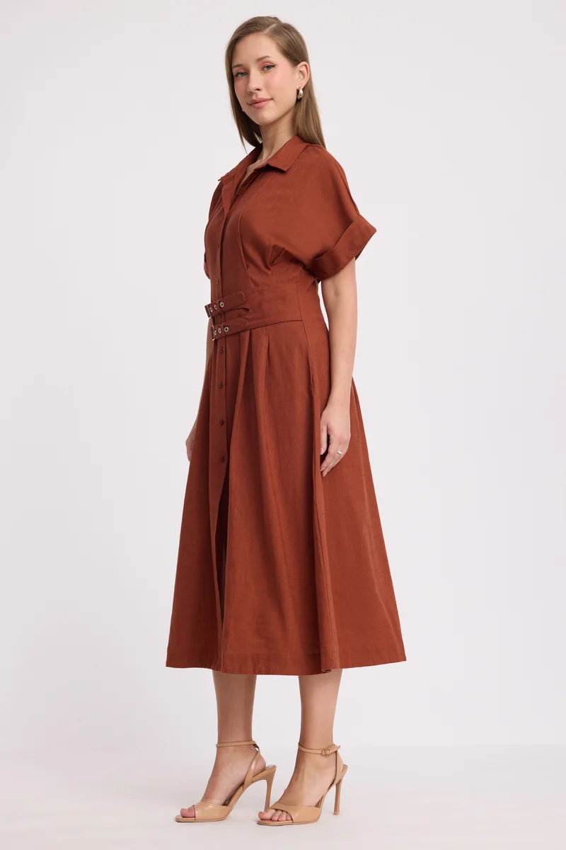Shanice|100% Cotton Double Belted Midi Dress