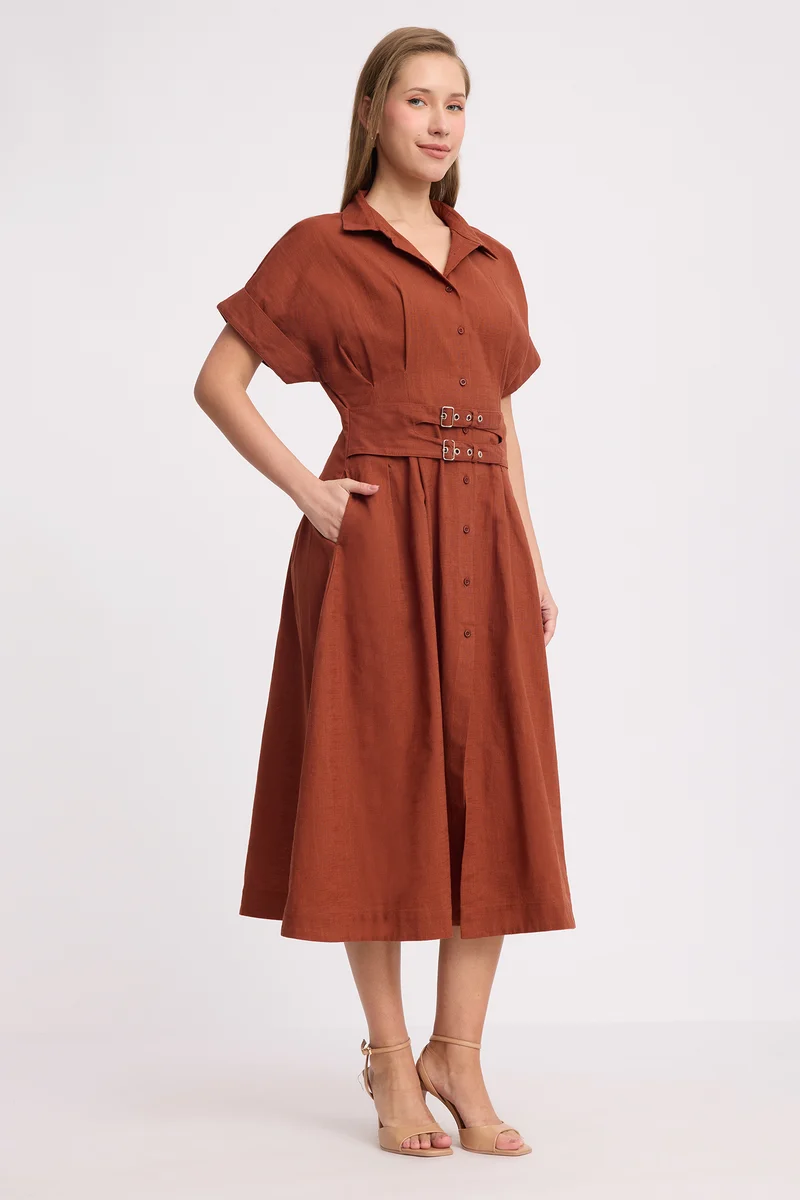 Shanice|100% Cotton Double Belted Midi Dress