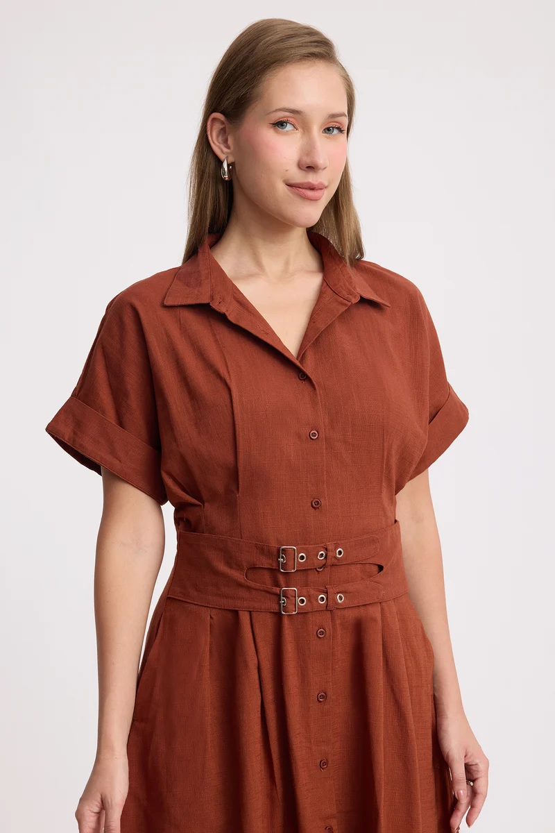 Shanice|100% Cotton Double Belted Midi Dress