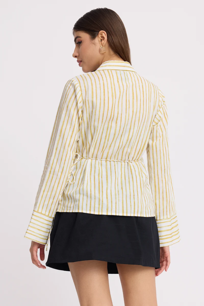 Jennie|100% Cotton Wrap Style Long Sleeve Shirt