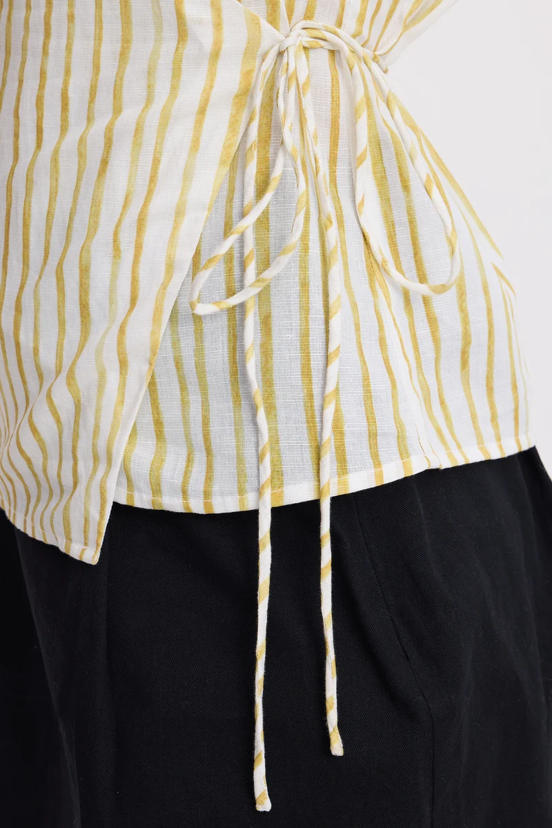Jennie|100% Cotton Wrap Style Long Sleeve Shirt