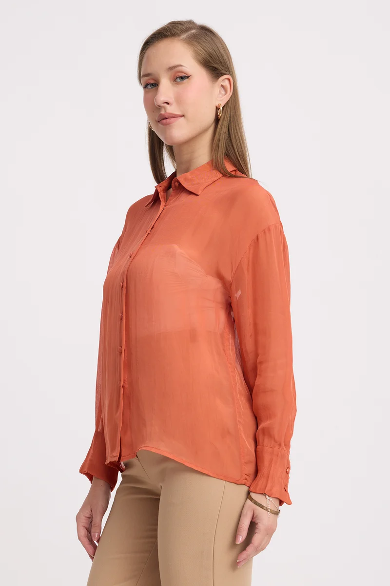Tasho|100% Viscose Relaxed Sheer Shirt