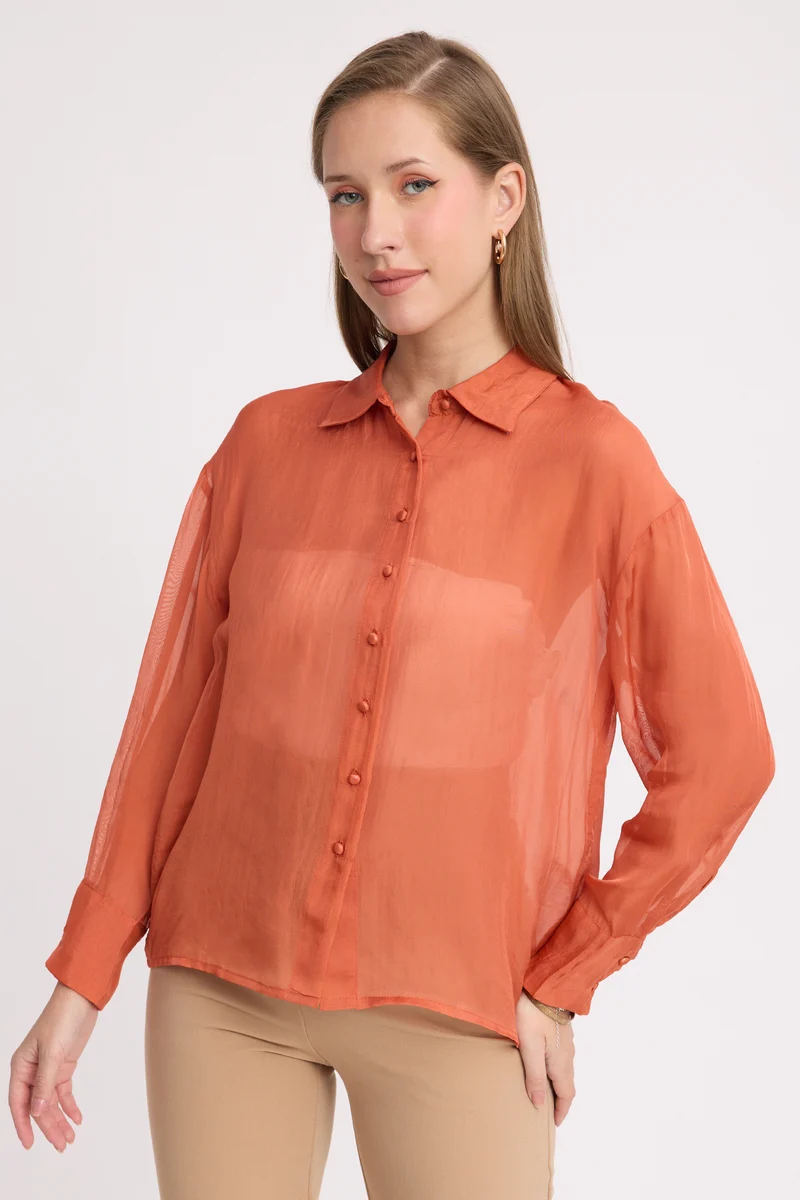 Tasho|100% Viscose Relaxed Sheer Shirt