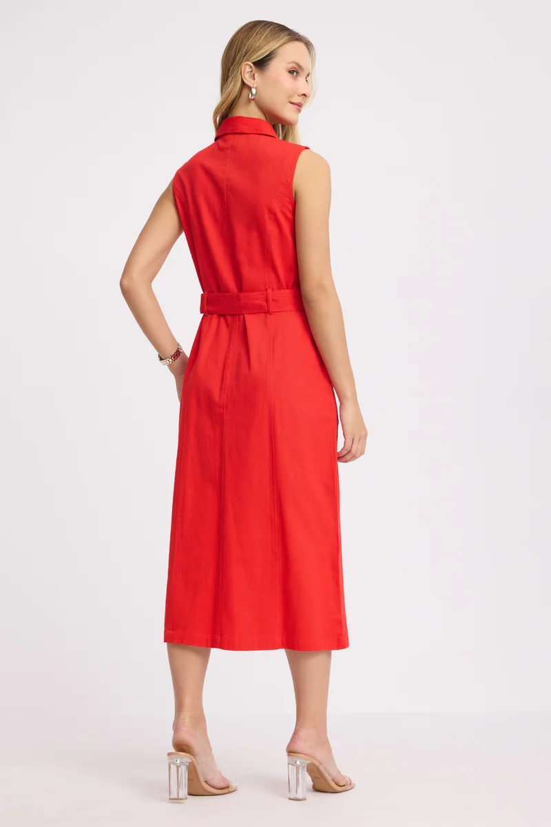 Tseten|100% Cotton Belted Shirt Dress