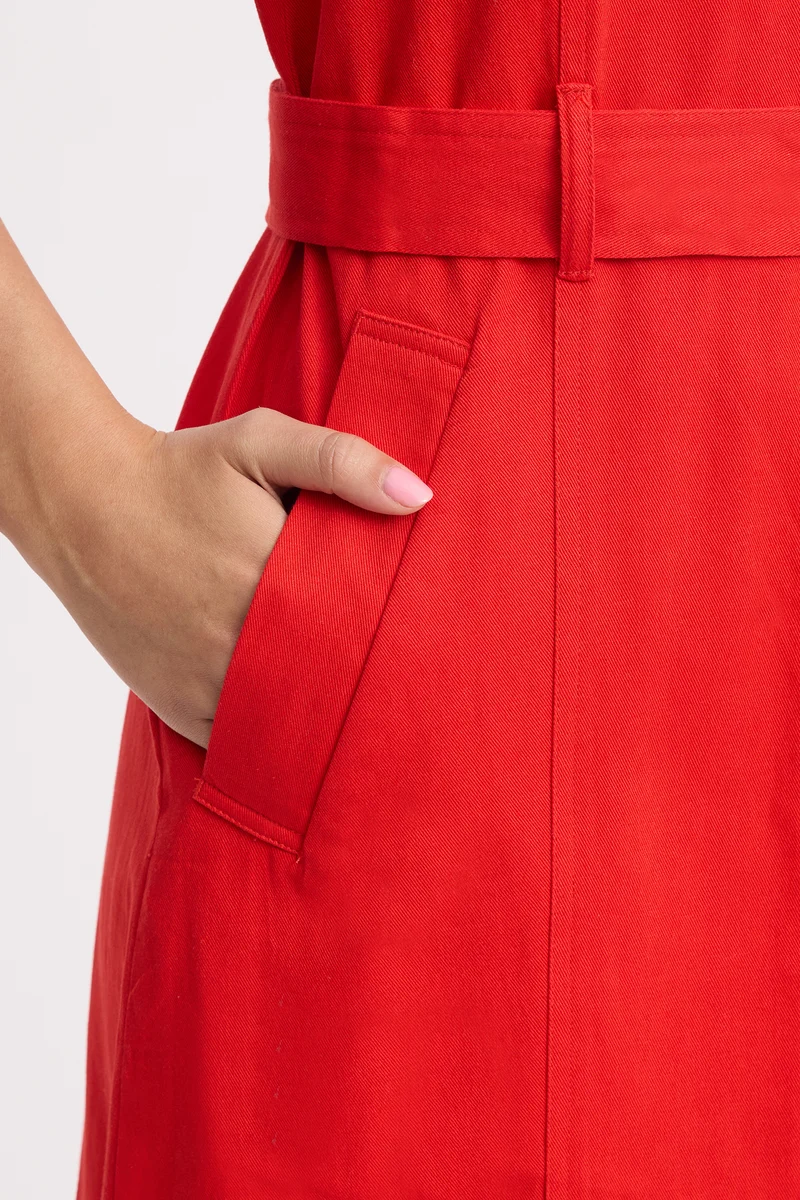 Tseten|100% Cotton Belted Shirt Dress