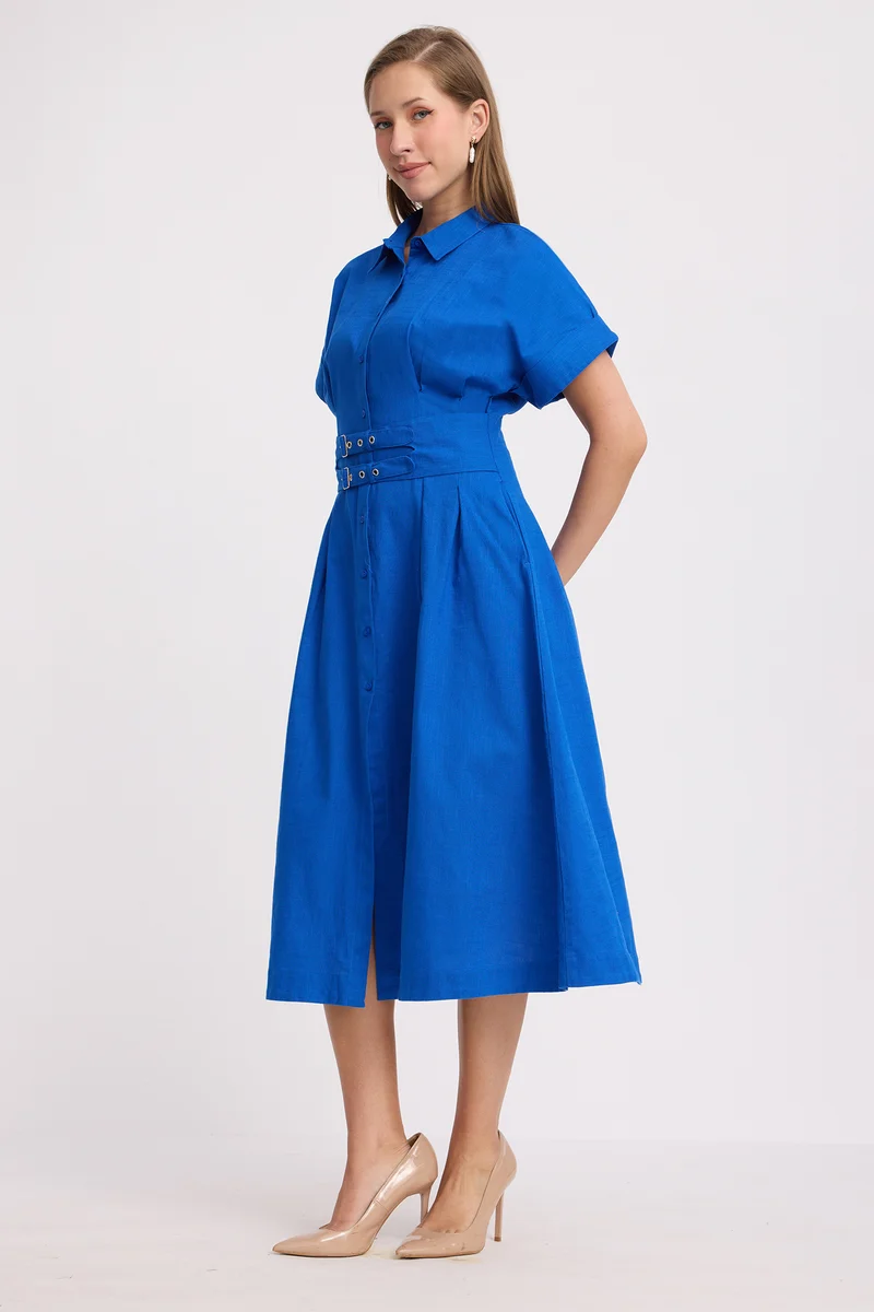 Betie|100% Cotton Double Belted Midi Dress
