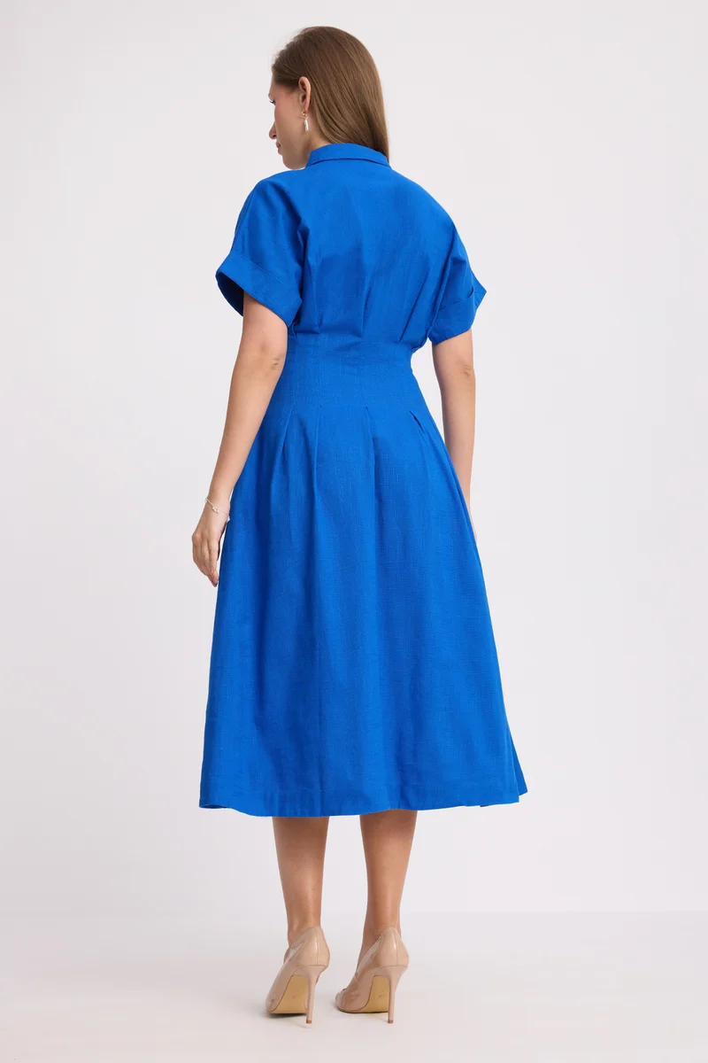 Betie|100% Cotton Double Belted Midi Dress