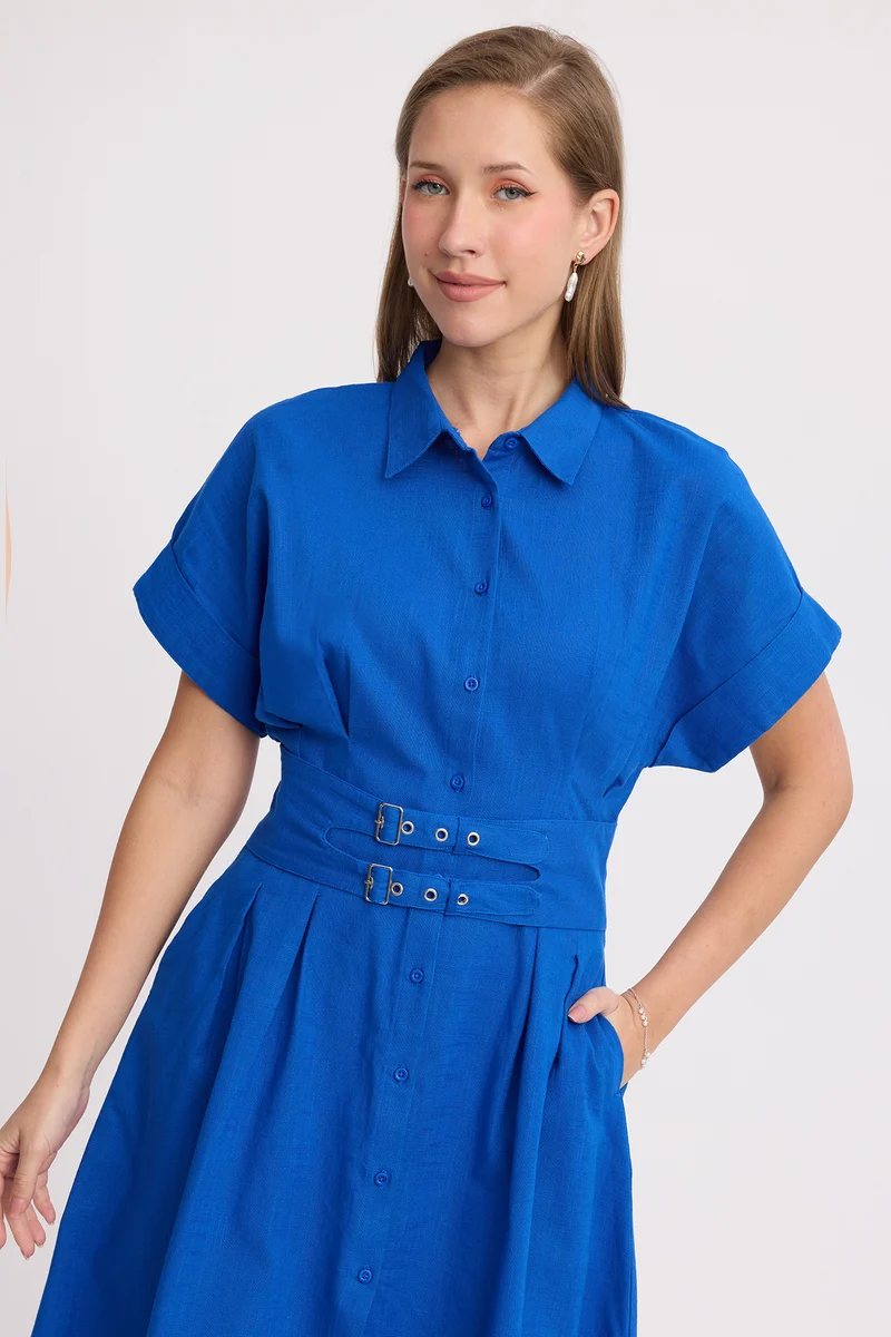 Betie|100% Cotton Double Belted Midi Dress