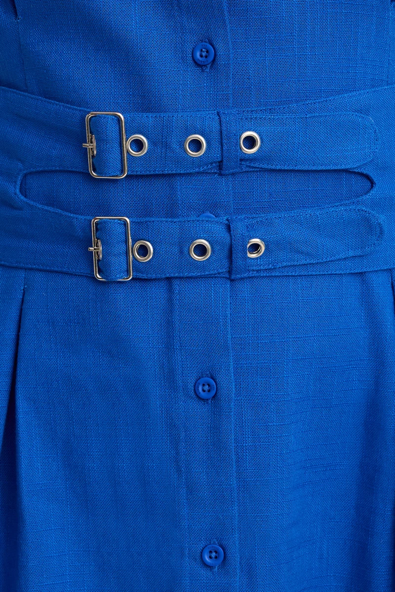 Betie|100% Cotton Double Belted Midi Dress