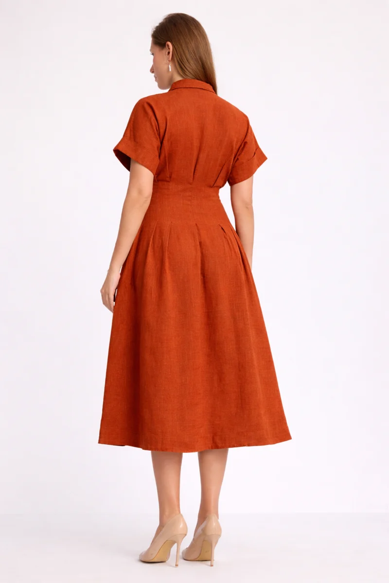 Candi|100% Cotton Double Belted Midi Dress