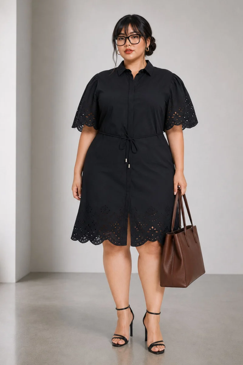 Isdis|Cotton Schiffli Shirt Dress