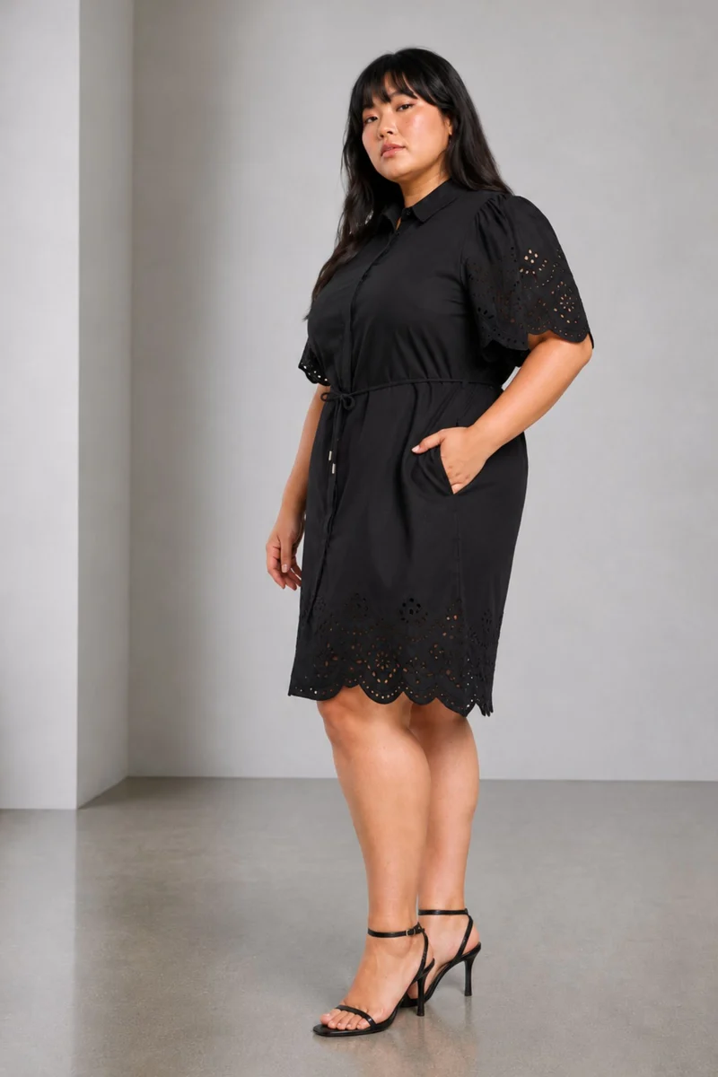 Isdis|Cotton Schiffli Shirt Dress