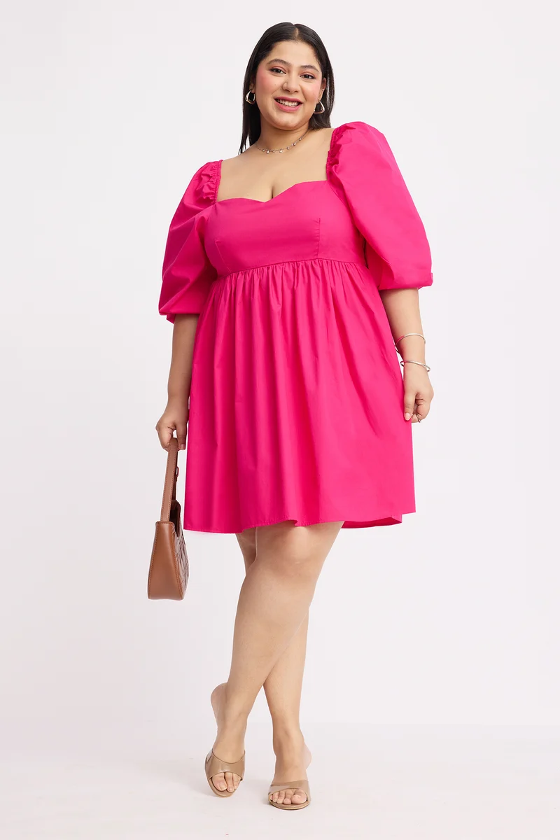 Hunu|Cotton Mini Dress With Sweetheart Neck
