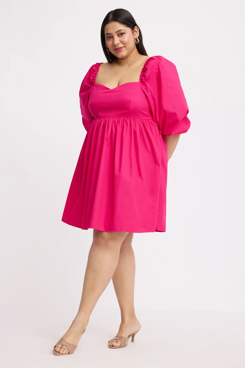 Hunu|Cotton Mini Dress With Sweetheart Neck