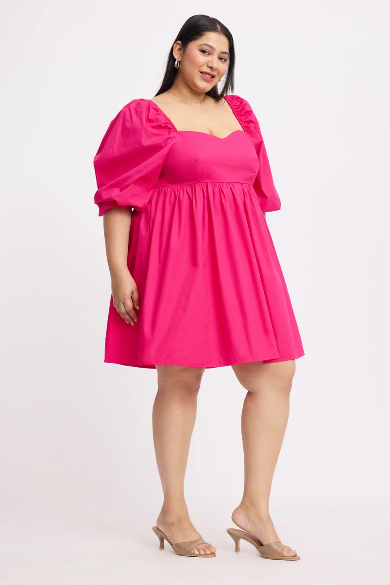 Hunu|Cotton Mini Dress With Sweetheart Neck