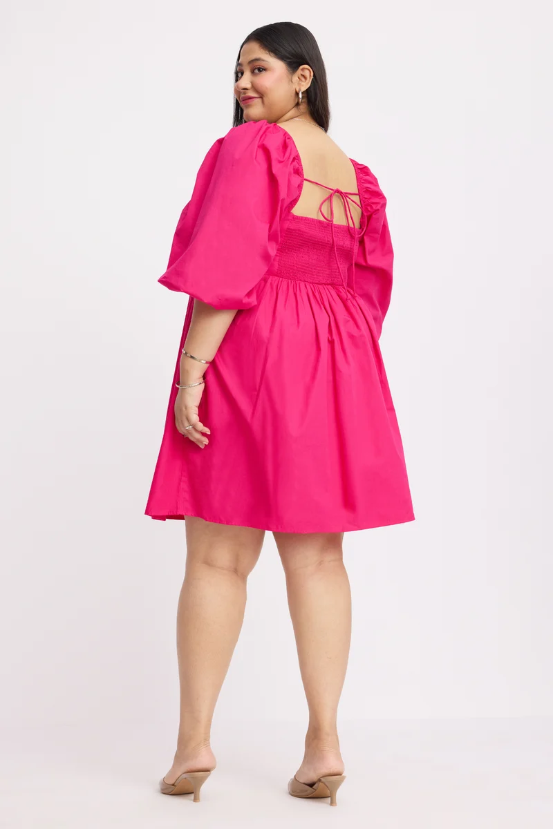 Hunu|Cotton Mini Dress With Sweetheart Neck