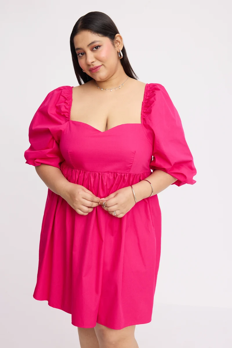 Hunu|Cotton Mini Dress With Sweetheart Neck