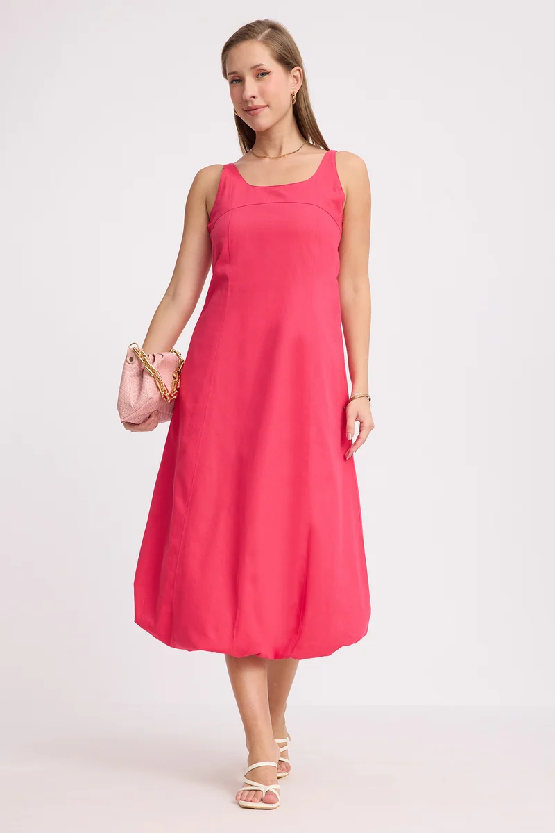 Laru|100% Cotton Bubble Hem Sleeveless Dress