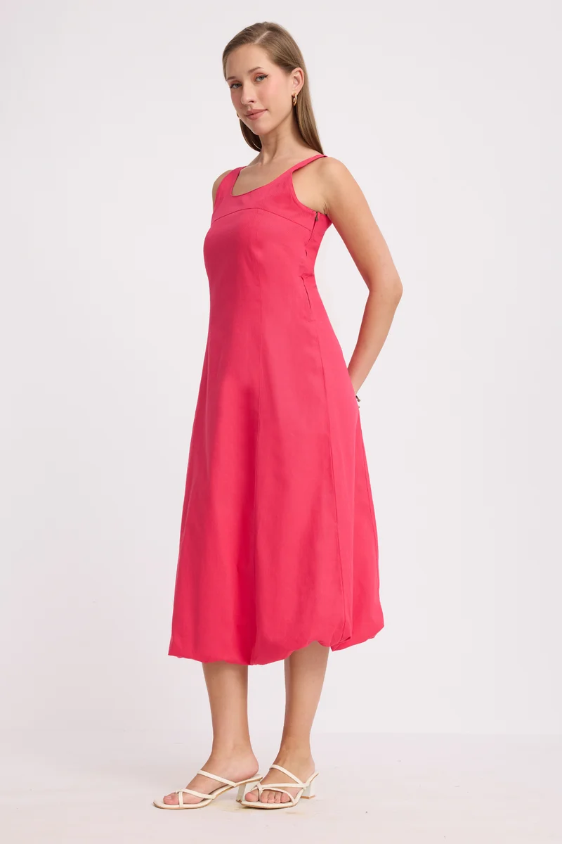 Laru|100% Cotton Bubble Hem Sleeveless Dress