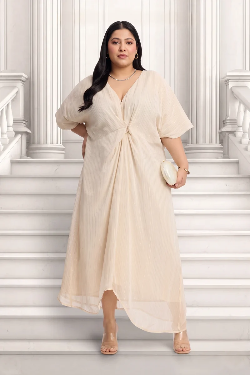 Miso|Viscose Lurex Front Gathered Kaftan