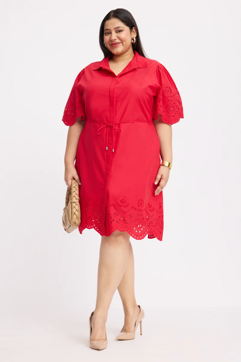Isden|Cotton Schiffli Shirt Dress