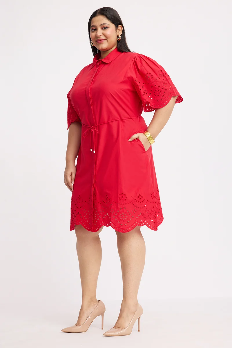 Isden|Cotton Schiffli Shirt Dress