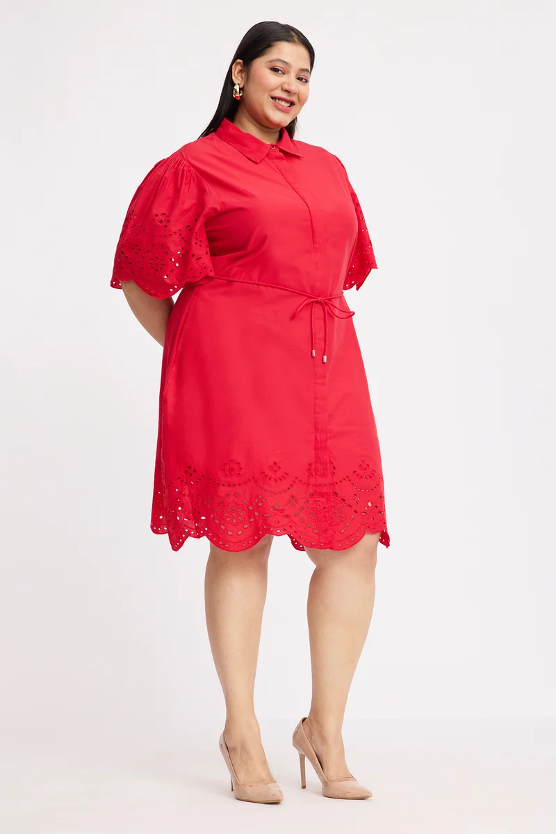Isden|Cotton Schiffli Shirt Dress