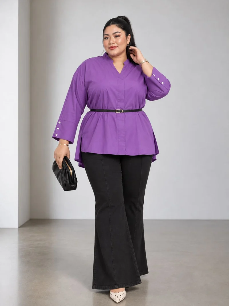 Yodon|100% Cotton Boxy Fit Mock Placket Shirt