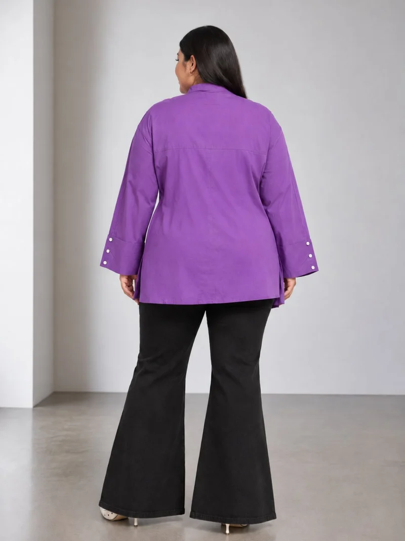 Yodon|100% Cotton Boxy Fit Mock Placket Shirt